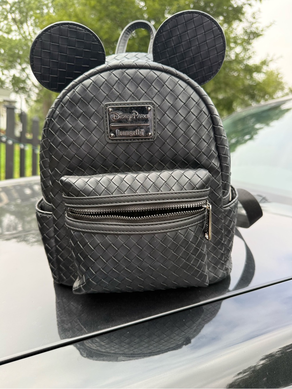 Disney Loungefly Black Woven Mickey Ear Mini Backpack